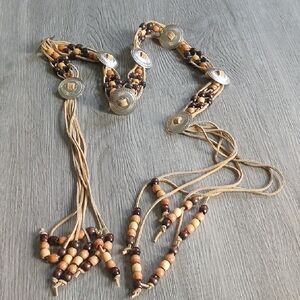 Vintage Bohemian Western  Beaded Belt with Silver Concho Accents 68" long